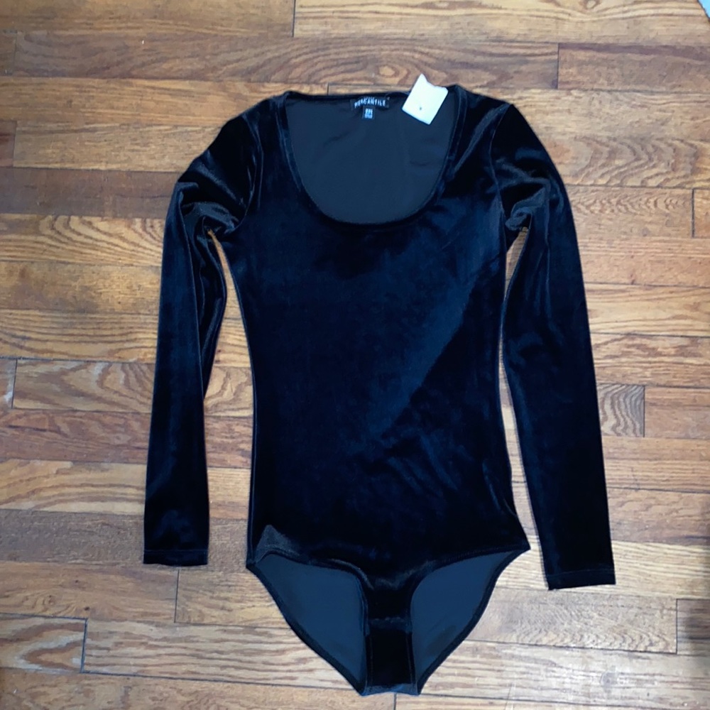 NWT! J.Crew Mercantile Velvet Bodysuit in Black, Size XXS